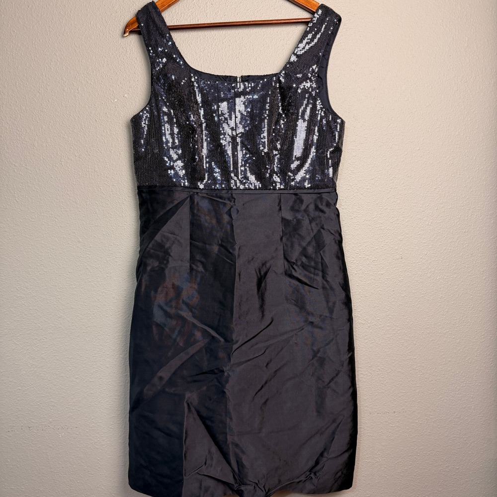 Talbots Black‎ Silk Blend Sequin Sheath Dress Sz 14 Cocktail Party Dance Wedding